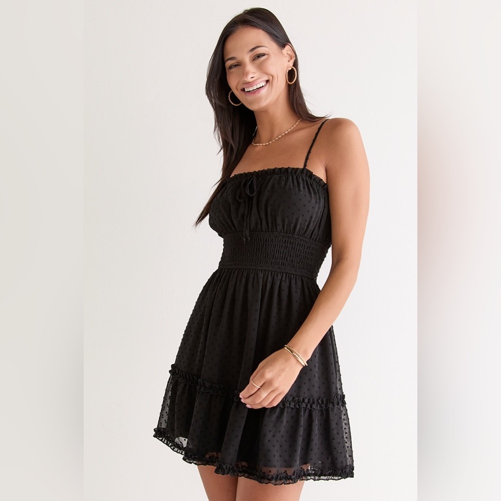 Francesca's Black Ruched Tiered Mini Dress